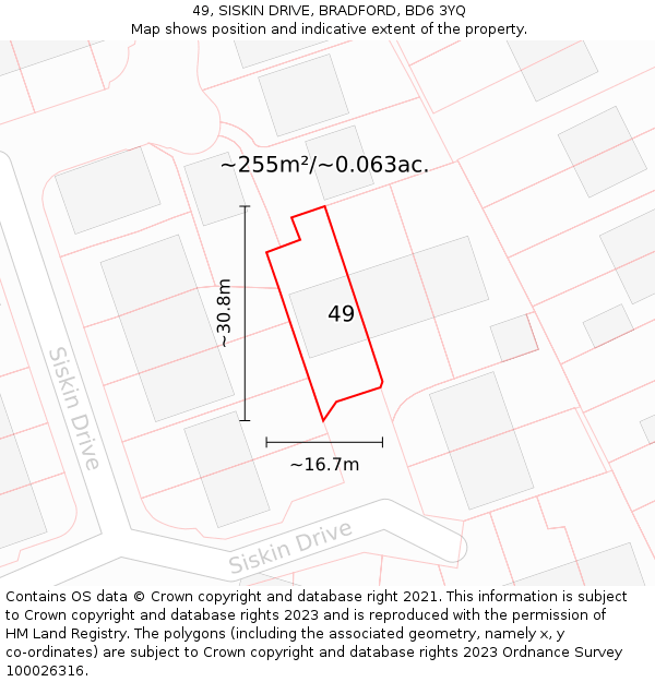 49, SISKIN DRIVE, BRADFORD, BD6 3YQ: Plot and title map