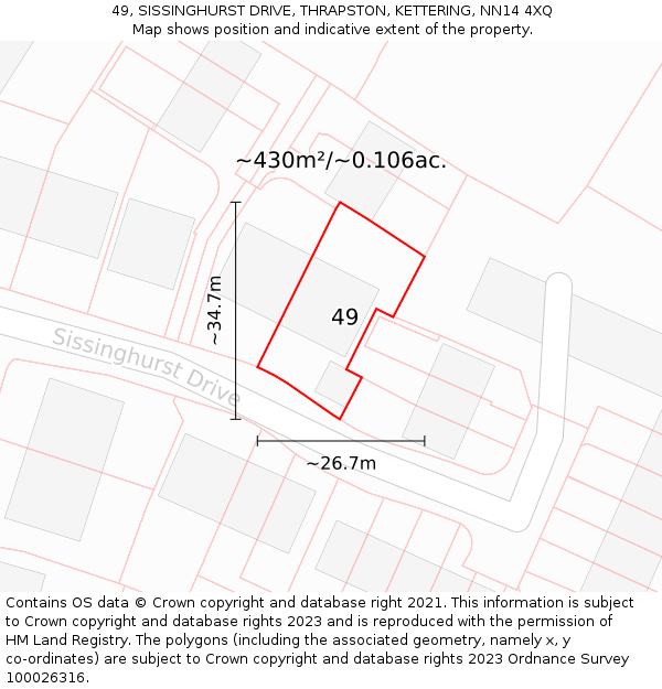 49, SISSINGHURST DRIVE, THRAPSTON, KETTERING, NN14 4XQ: Plot and title map