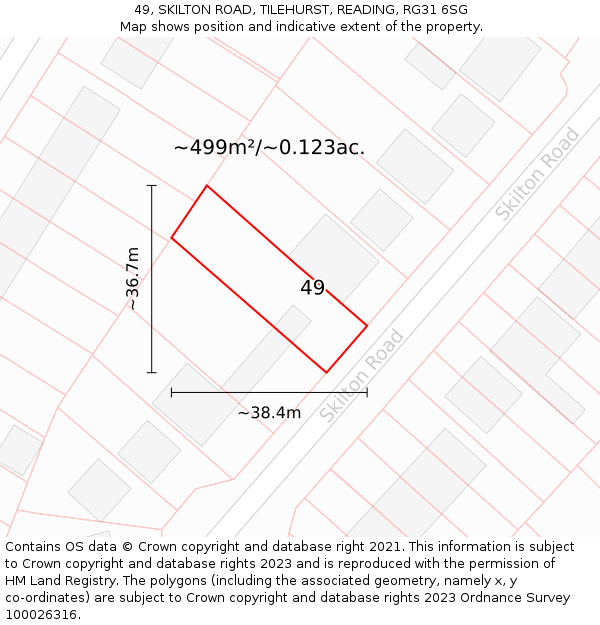 49, SKILTON ROAD, TILEHURST, READING, RG31 6SG: Plot and title map