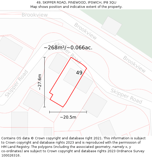 49, SKIPPER ROAD, PINEWOOD, IPSWICH, IP8 3QU: Plot and title map