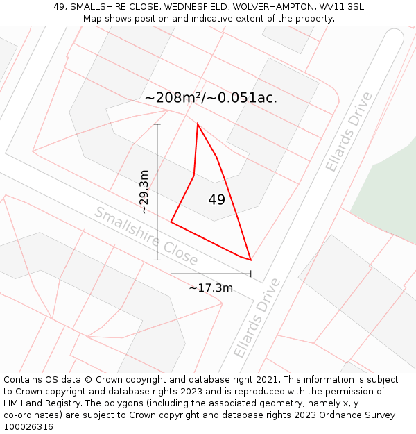 49, SMALLSHIRE CLOSE, WEDNESFIELD, WOLVERHAMPTON, WV11 3SL: Plot and title map