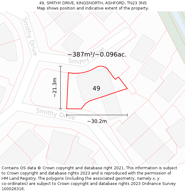 49, SMITHY DRIVE, KINGSNORTH, ASHFORD, TN23 3NS: Plot and title map