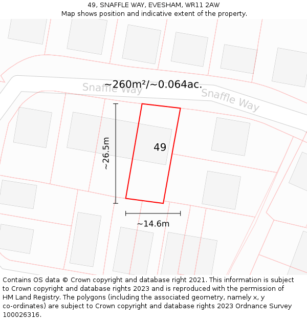 49, SNAFFLE WAY, EVESHAM, WR11 2AW: Plot and title map