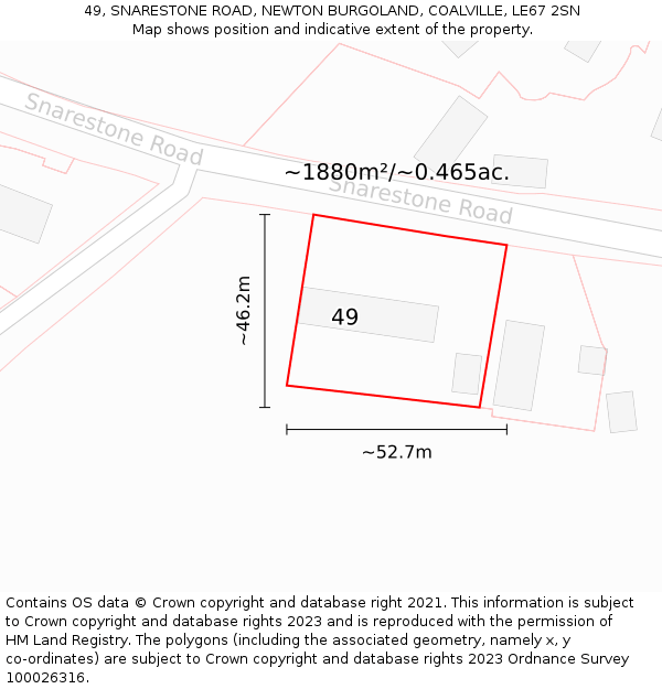 49, SNARESTONE ROAD, NEWTON BURGOLAND, COALVILLE, LE67 2SN: Plot and title map