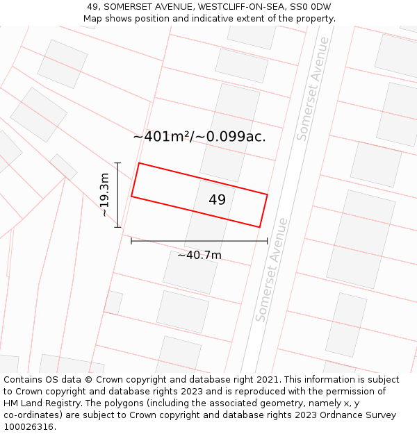 49, SOMERSET AVENUE, WESTCLIFF-ON-SEA, SS0 0DW: Plot and title map