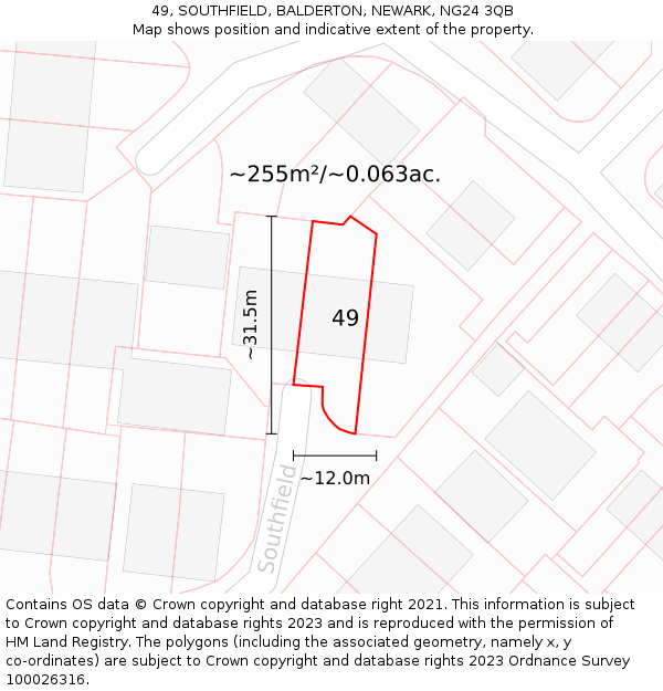 49, SOUTHFIELD, BALDERTON, NEWARK, NG24 3QB: Plot and title map