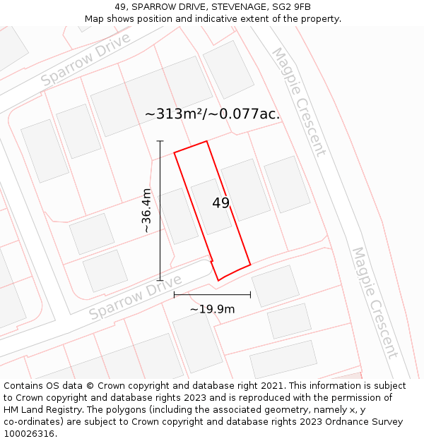 49, SPARROW DRIVE, STEVENAGE, SG2 9FB: Plot and title map