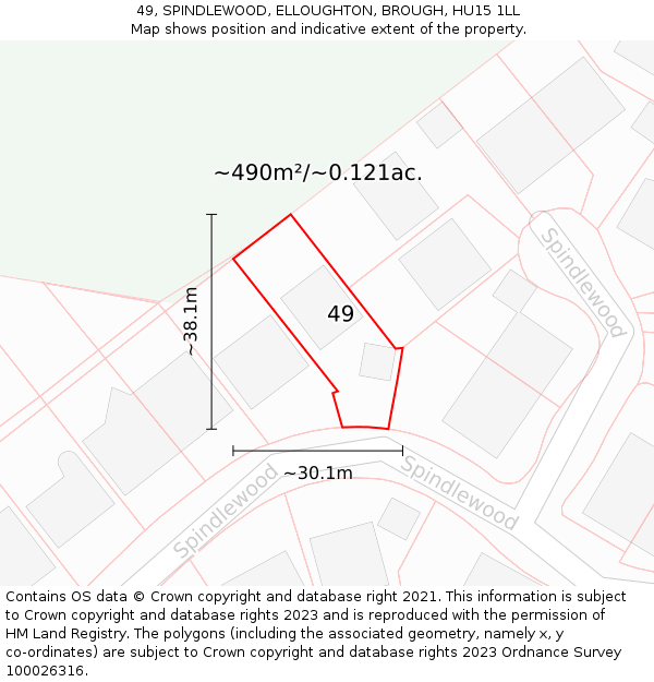 49, SPINDLEWOOD, ELLOUGHTON, BROUGH, HU15 1LL: Plot and title map