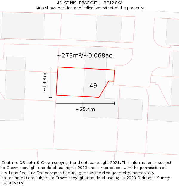 49, SPINIS, BRACKNELL, RG12 8XA: Plot and title map
