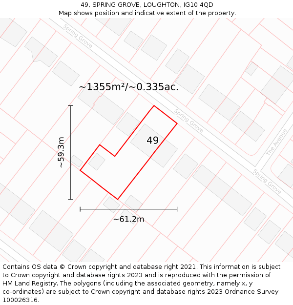 49, SPRING GROVE, LOUGHTON, IG10 4QD: Plot and title map
