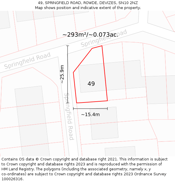 49, SPRINGFIELD ROAD, ROWDE, DEVIZES, SN10 2NZ: Plot and title map