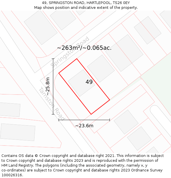 49, SPRINGSTON ROAD, HARTLEPOOL, TS26 0EY: Plot and title map