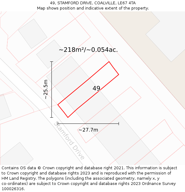 49, STAMFORD DRIVE, COALVILLE, LE67 4TA: Plot and title map