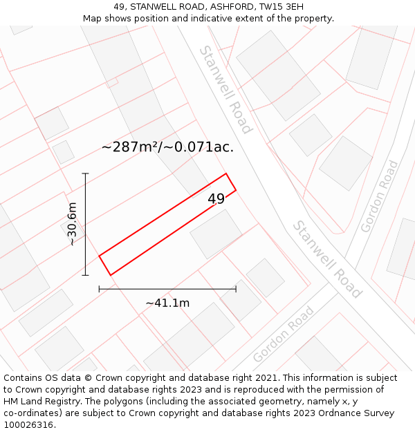 49, STANWELL ROAD, ASHFORD, TW15 3EH: Plot and title map