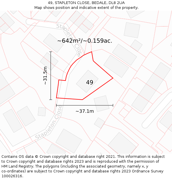 49, STAPLETON CLOSE, BEDALE, DL8 2UA: Plot and title map