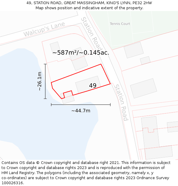 49, STATION ROAD, GREAT MASSINGHAM, KING'S LYNN, PE32 2HW: Plot and title map