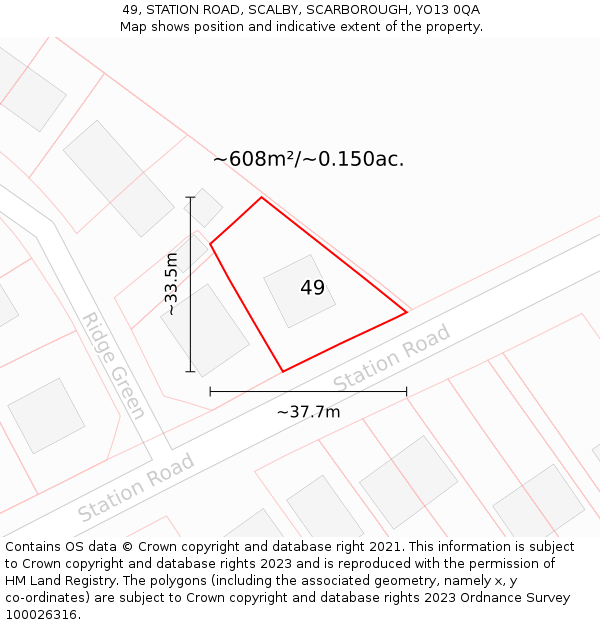 49, STATION ROAD, SCALBY, SCARBOROUGH, YO13 0QA: Plot and title map