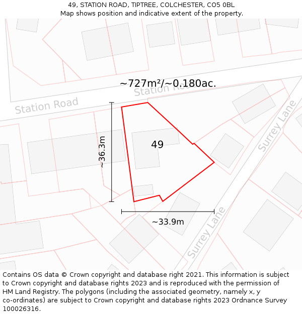 49, STATION ROAD, TIPTREE, COLCHESTER, CO5 0BL: Plot and title map