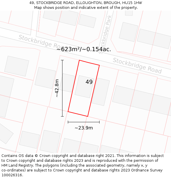49, STOCKBRIDGE ROAD, ELLOUGHTON, BROUGH, HU15 1HW: Plot and title map
