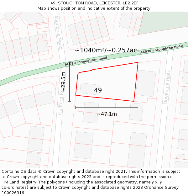 49, STOUGHTON ROAD, LEICESTER, LE2 2EF: Plot and title map