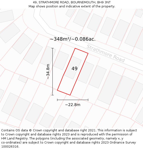 49, STRATHMORE ROAD, BOURNEMOUTH, BH9 3NT: Plot and title map