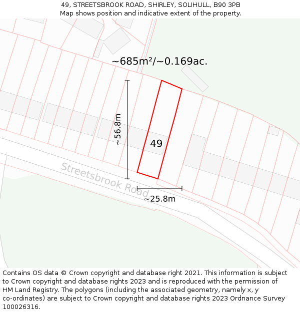 49, STREETSBROOK ROAD, SHIRLEY, SOLIHULL, B90 3PB: Plot and title map