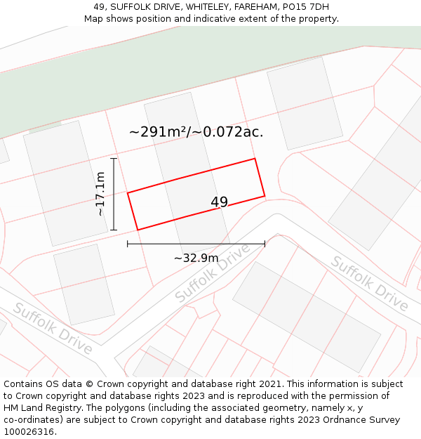 49, SUFFOLK DRIVE, WHITELEY, FAREHAM, PO15 7DH: Plot and title map