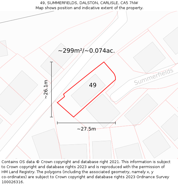 49, SUMMERFIELDS, DALSTON, CARLISLE, CA5 7NW: Plot and title map