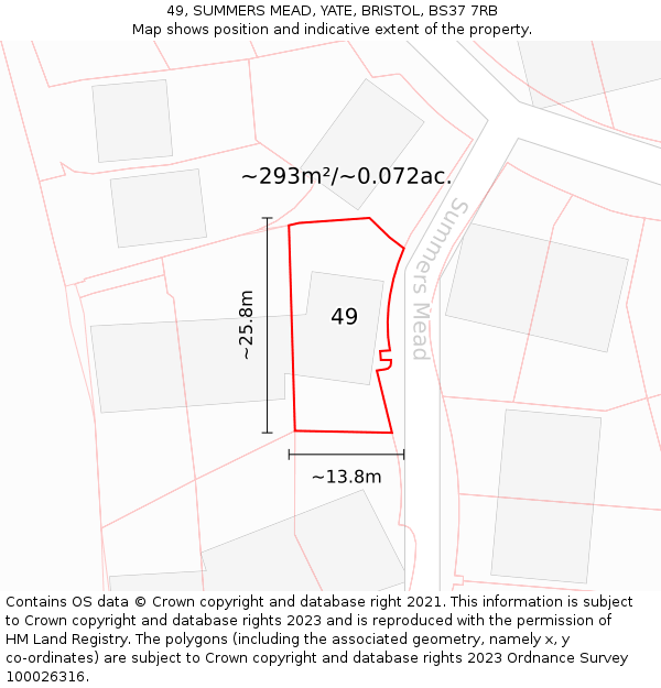 49, SUMMERS MEAD, YATE, BRISTOL, BS37 7RB: Plot and title map
