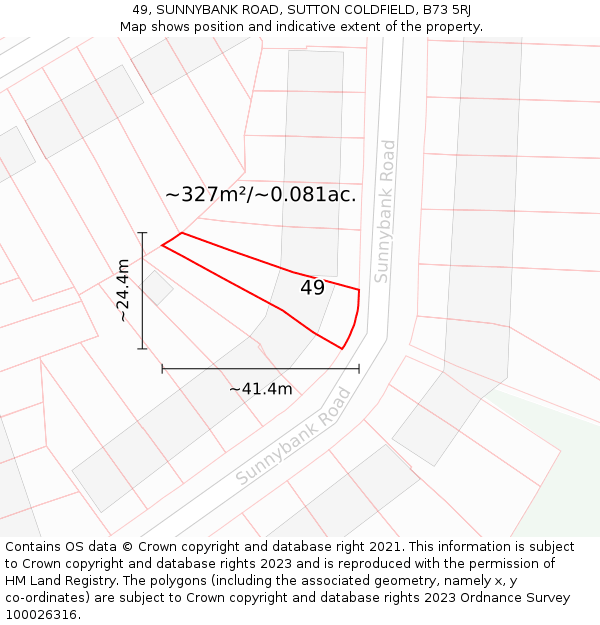 49, SUNNYBANK ROAD, SUTTON COLDFIELD, B73 5RJ: Plot and title map