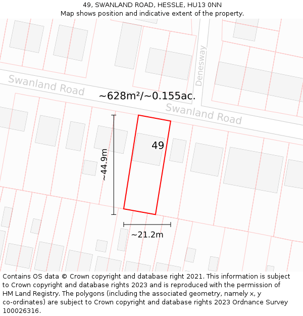 49, SWANLAND ROAD, HESSLE, HU13 0NN: Plot and title map