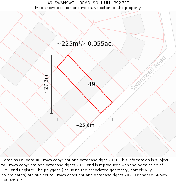 49, SWANSWELL ROAD, SOLIHULL, B92 7ET: Plot and title map
