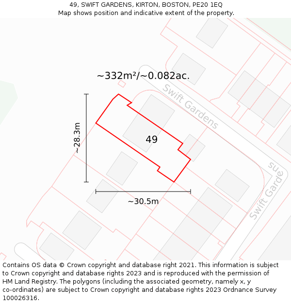 49, SWIFT GARDENS, KIRTON, BOSTON, PE20 1EQ: Plot and title map