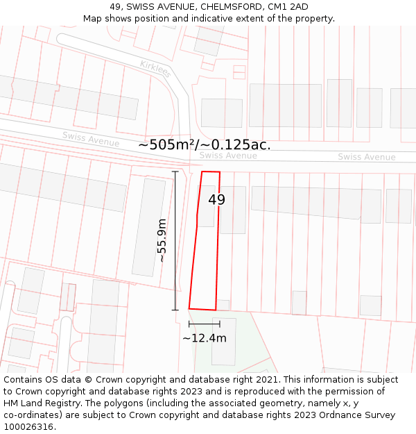 49, SWISS AVENUE, CHELMSFORD, CM1 2AD: Plot and title map