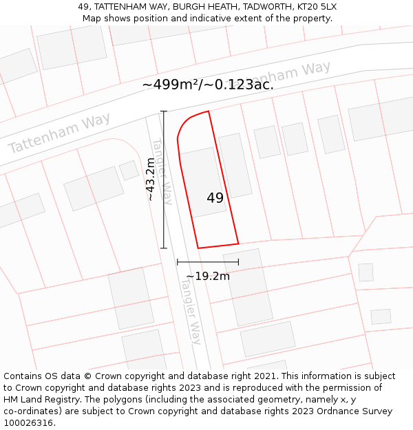49, TATTENHAM WAY, BURGH HEATH, TADWORTH, KT20 5LX: Plot and title map