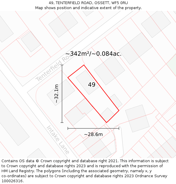 49, TENTERFIELD ROAD, OSSETT, WF5 0RU: Plot and title map