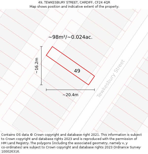 49, TEWKESBURY STREET, CARDIFF, CF24 4QR: Plot and title map