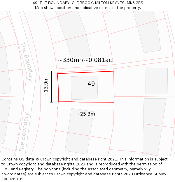 49, THE BOUNDARY, OLDBROOK, MILTON KEYNES, MK6 2RS: Plot and title map