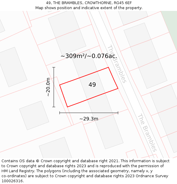 49, THE BRAMBLES, CROWTHORNE, RG45 6EF: Plot and title map