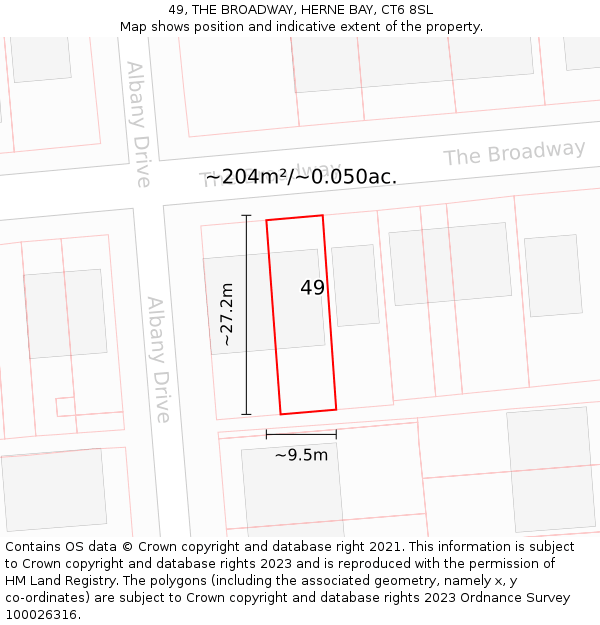 49, THE BROADWAY, HERNE BAY, CT6 8SL: Plot and title map