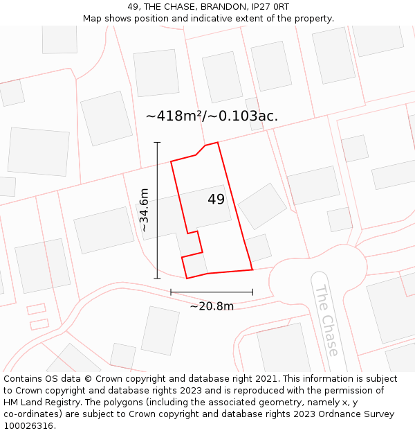 49, THE CHASE, BRANDON, IP27 0RT: Plot and title map