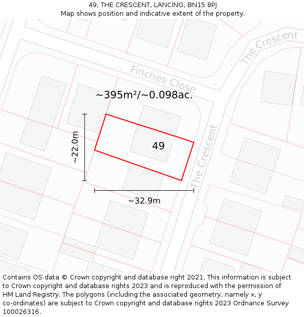 49, THE CRESCENT, LANCING, BN15 8PJ: Plot and title map