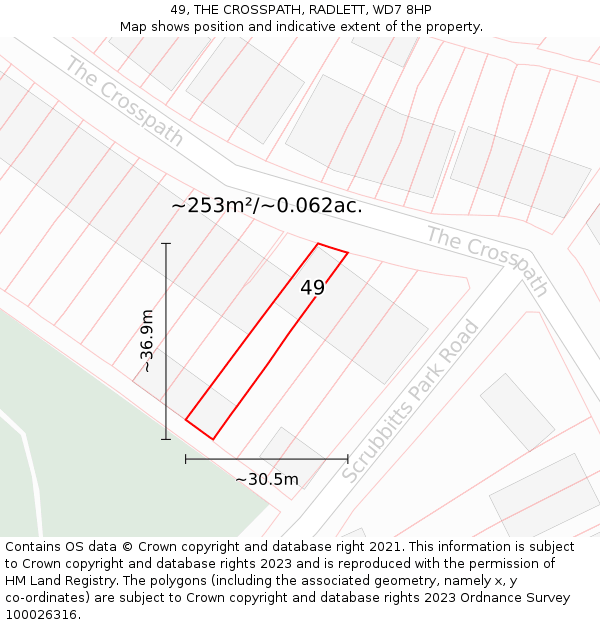 49, THE CROSSPATH, RADLETT, WD7 8HP: Plot and title map
