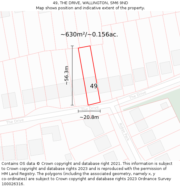 49, THE DRIVE, WALLINGTON, SM6 9ND: Plot and title map