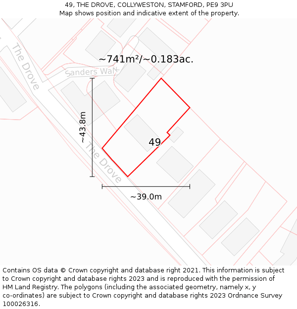 49, THE DROVE, COLLYWESTON, STAMFORD, PE9 3PU: Plot and title map