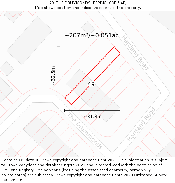 49, THE DRUMMONDS, EPPING, CM16 4PJ: Plot and title map