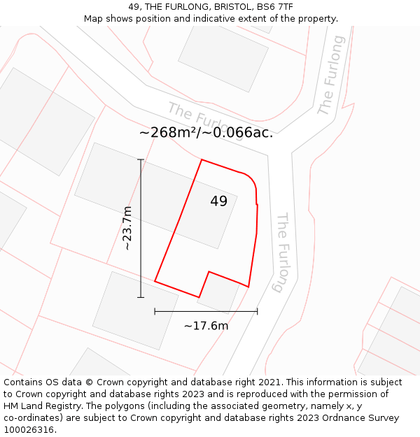 49, THE FURLONG, BRISTOL, BS6 7TF: Plot and title map