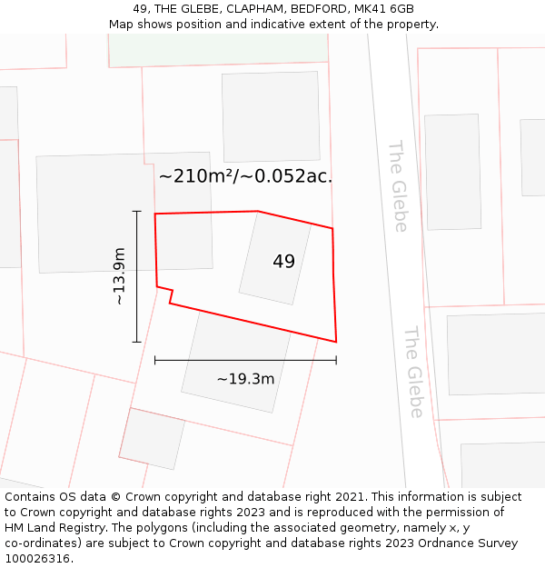 49, THE GLEBE, CLAPHAM, BEDFORD, MK41 6GB: Plot and title map