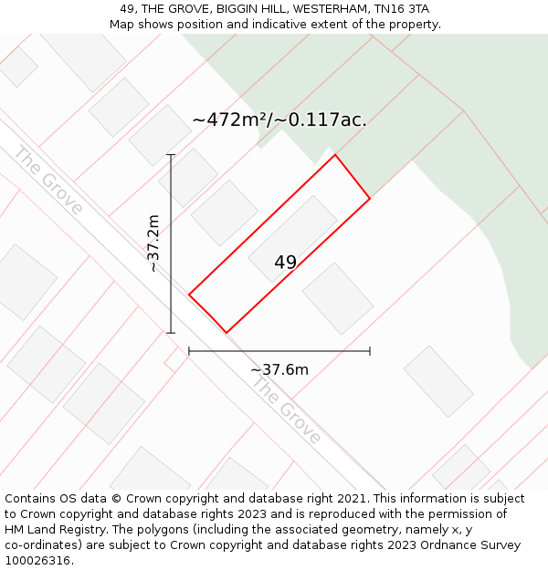 49, THE GROVE, BIGGIN HILL, WESTERHAM, TN16 3TA: Plot and title map