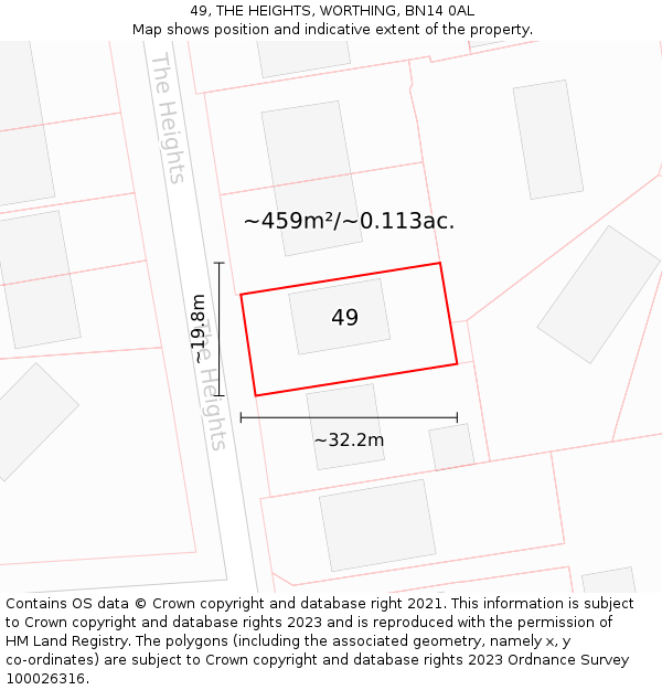 49, THE HEIGHTS, WORTHING, BN14 0AL: Plot and title map